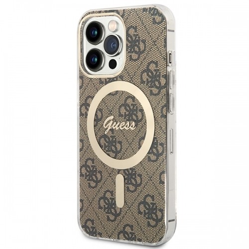 Zestaw Guess GUBPP13XH4EACSW Case+ Charger iPhone 13 Pro Max brązowy|brown hard case 4G Print MagSafe image 2