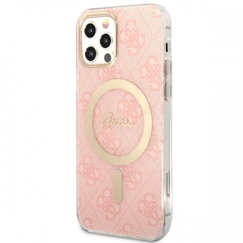Zestaw Guess GUBPP12MH4EACSP Case+ Charger iPhone 12|12 Pro różowy|pink hard case 4G Print MagSafe image 2
