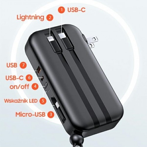 USAMS Powerbank PB63 3in1 10000mAh 20W Quick Charge US+EU Plug + Cables USB-C|Lightning|MicroUSB czarny|black 10KCD17201 (US-CD172) image 2