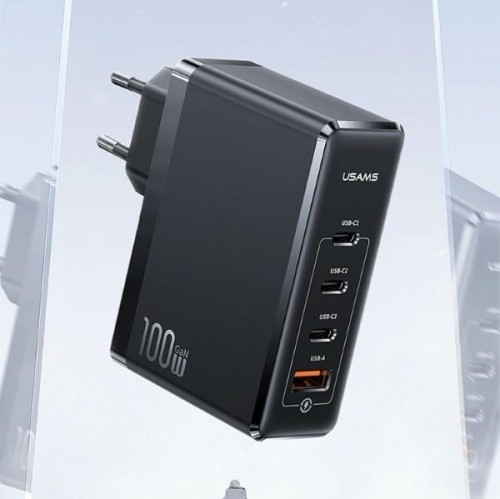 USAMS Ład. siec. 3xUSB-C+1xUSB GaN 100W T50 PD (only head) Fast Charging czarny|black CC163TC01 (US-CC163) image 2