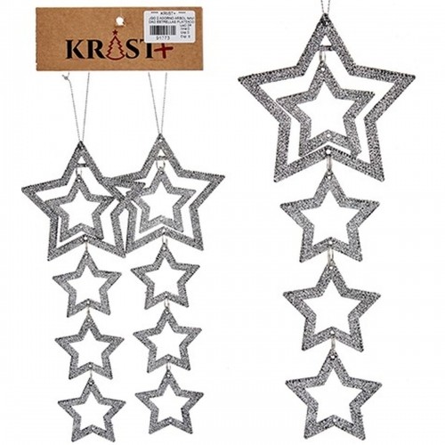 Christmas Decorations Set Silver Plastic Glitter Star 19 x 0,2 x 23 cm (24 Units) image 2