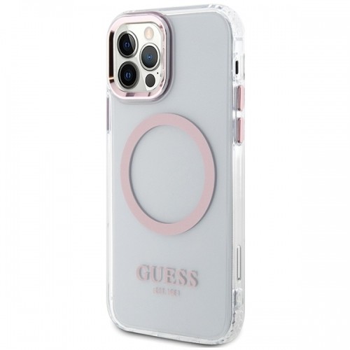 Guess GUHMP12MHTRMP iPhone 12|12 Pro 6.1" różowy|pink hard case Metal Outline Magsafe image 2