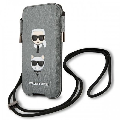 Karl Lagerfeld Torebka KLHCP12MOPHKCG 6,1" szary|grey hardcase Saffiano Ikonik Karl&Choupette Head image 2