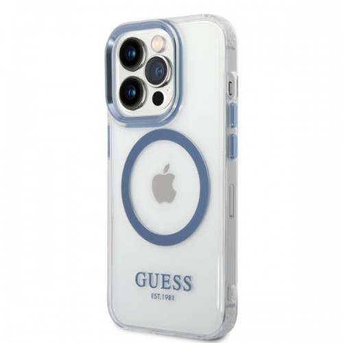 Guess GUHMP14XHTRMB iPhone 14 Pro Max 6,7" niebieski|blue hard case Metal Outline Magsafe image 2