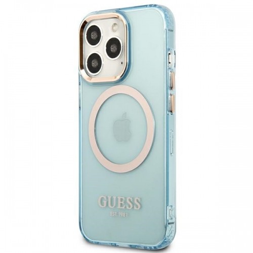 Guess GUHMP13XHTCMB iPhone 13 Pro Max 6,7" niebieski|blue hard case Gold Outline Translucent MagSafe image 2