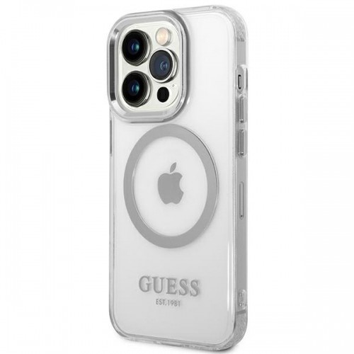 Guess GUHMP14LHTRMS iPhone 14 Pro 6,1" srebrny|silver hard case Metal Outline Magsafe image 2