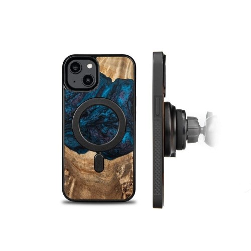 Apple Wood and Resin Case for iPhone 14 MagSafe Bewood Unique Neptune - Navy and Black image 2