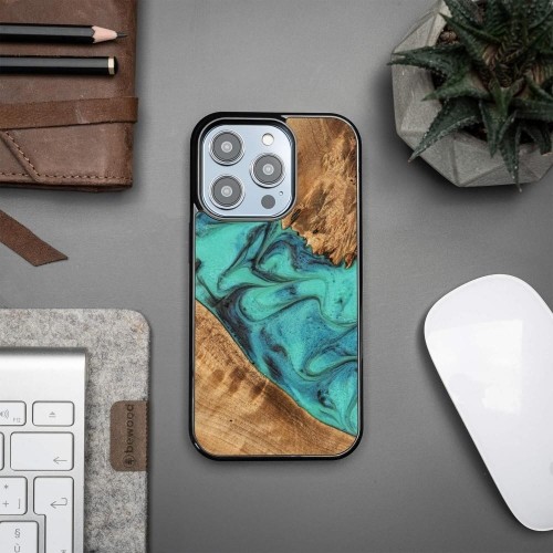 Apple Bewood Unique Turquoise iPhone 14 Pro Wood and Resin Case - Turquoise Black image 2