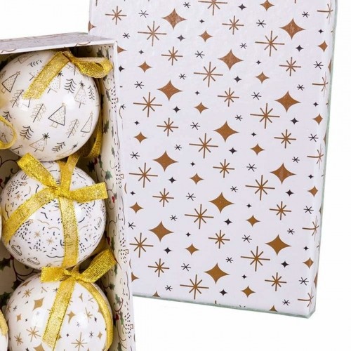 Christmas Baubles White Golden Paper Polyfoam 7,5 x 7,5 x 7,5 cm (6 Units) image 2