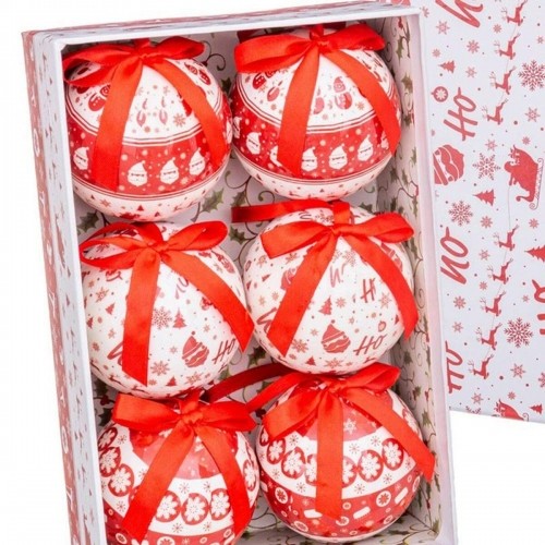 Christmas Baubles HO-HO White Red Paper Polyfoam 7,5 x 7,5 x 7,5 cm (6 Units) image 2