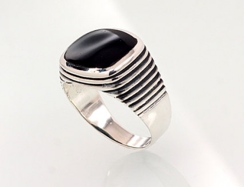 Серебряное кольцо #2101358(POx-Bk)_ON, Серебро 925°, оксид (покрытие), Оникс, Размер: 21, 10.2 гр. image 2