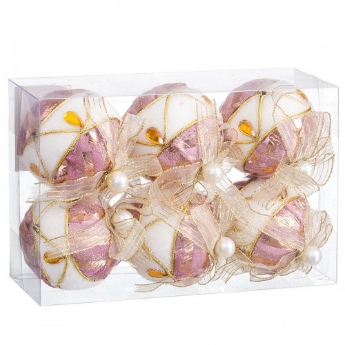 Christmas Baubles White Pink Polyfoam Fabric 6 x 6 x 6 cm (6 Units) image 2
