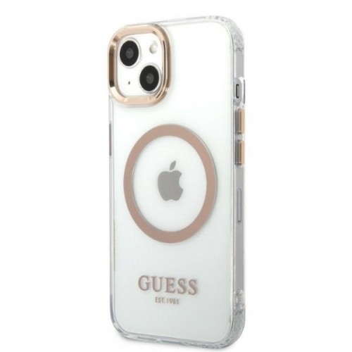 Guess GUHMP13MHTRMD iPhone 13 6,1" złoty|gold hard case Metal Outline Magsafe image 2