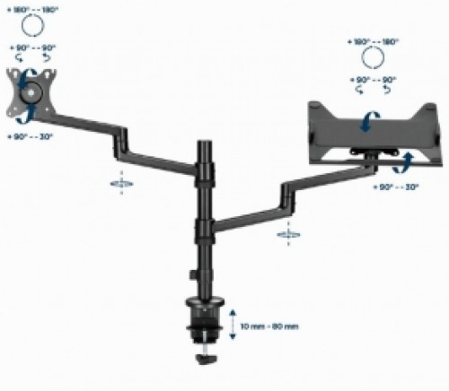 Monitora stiprinājums Gembird Desk Mounted Adjustable monitor arm with Notebook Tray image 2