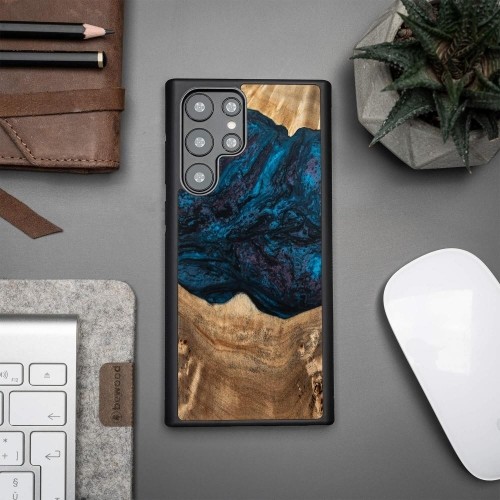 Wood and resin case for Samsung Galaxy S22 Ultra Bewood Unique Neptune - navy blue and black image 2