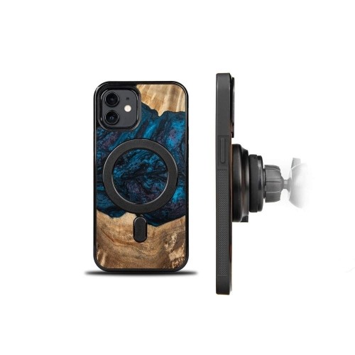 Wood and Resin Case for iPhone 12|12 Pro MagSafe Bewood Unique Neptune - Navy Blue & Black image 2
