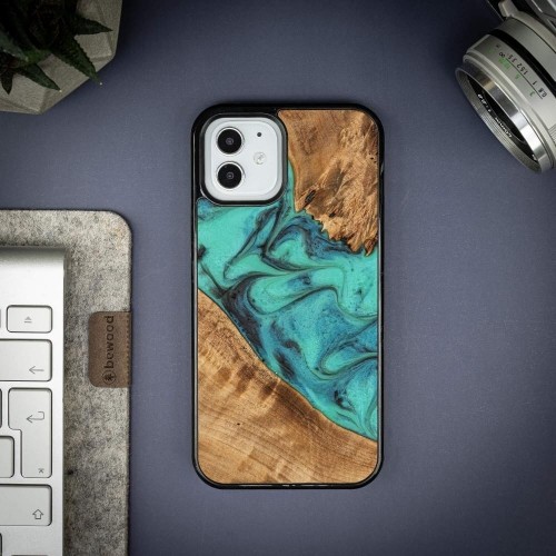 Bewood Unique Turquoise iPhone 12|12 Pro Wood and Resin Case - Turquoise Black image 2