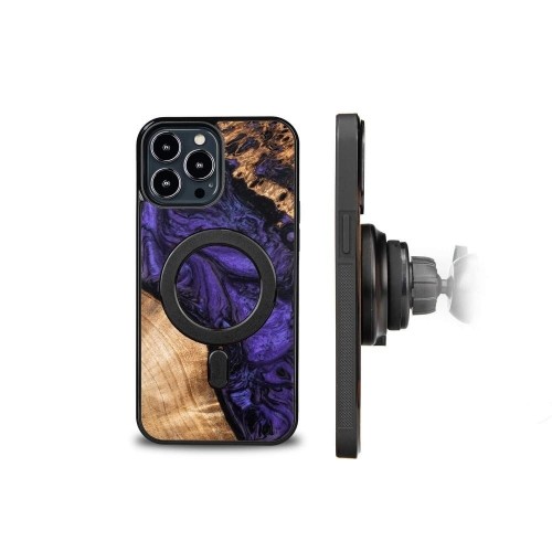 Wood and Resin Case for iPhone 13 Pro Max MagSafe Bewood Unique Violet - Purple and Black image 2