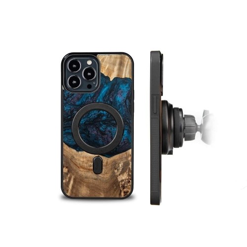 Wood and Resin Case for iPhone 13 Pro Max MagSafe Bewood Unique Neptune - Navy Black image 2