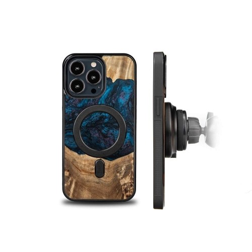 Wood and Resin Case for iPhone 13 Pro MagSafe Bewood Unique Neptune - Navy Blue and Black image 2