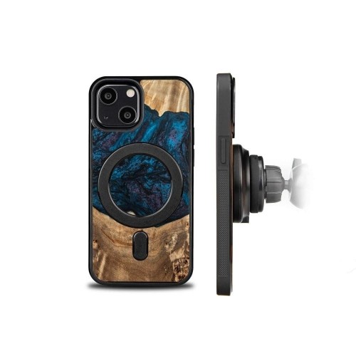 Wood and Resin Case for iPhone 13 Mini MagSafe Bewood Unique Neptune - Navy and Black image 2
