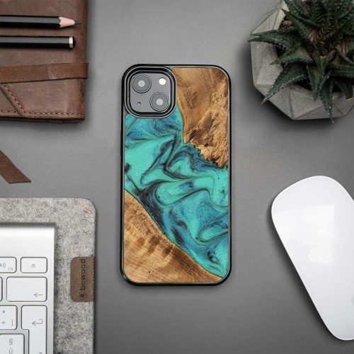 Bewood Unique Turquoise iPhone 13 Wood and Resin Case - Turquoise Black image 2