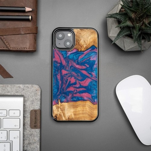 Bewood Unique Vegas wood and resin case for iPhone 13 - pink and blue image 2