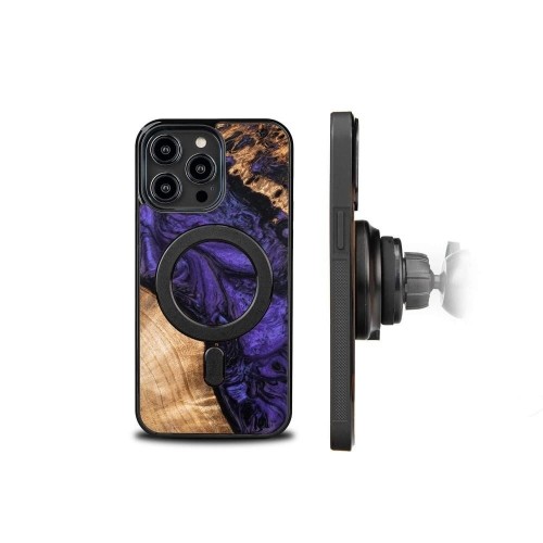 Wood and Resin Case for iPhone 14 Pro Max MagSafe Bewood Unique Violet - Purple and Black image 2