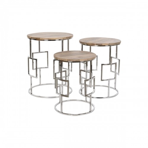 Набор из трех столиков Home ESPRIT Коричневый Серебристый Натуральный Сталь Древесина манго 49,5 x 49,5 x 62 cm image 2