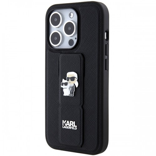 Karl Lagerfeld KLHCP14XGSAKCPK iPhone 14 Pro Max 6.7" czarny|black hardcase Gripstand Saffiano Karl&Choupette Pins image 2