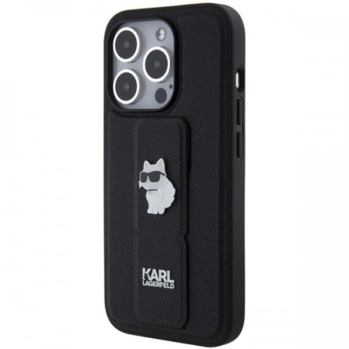 Karl Lagerfeld KLHCP14XGSACHPK iPhone 14 Pro Max 6.7" czarny|black hardcase Gripstand Saffiano Choupette Pins image 2