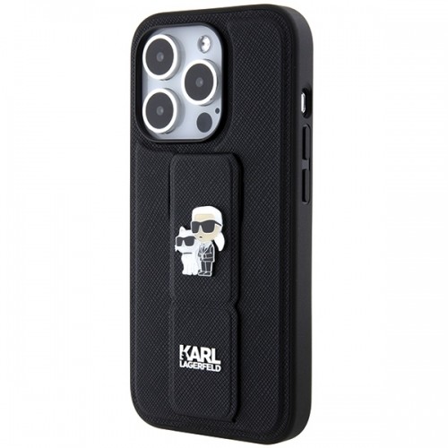 Karl Lagerfeld KLHCP13LGSAKCPK iPhone 13 Pro | 13 6.1" czarny|black hardcase Gripstand Saffiano Karl&Choupette Pins image 2