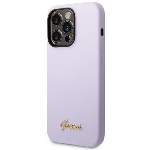 Guess GUHCP14LSLSMU iPhone 14 Pro 6,1" fioletowy|purple hard case Silicone Vintage Gold Logo image 2