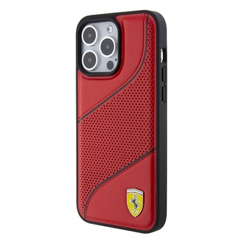 Ferrari FEHCP15LPWAR iPhone 15 Pro 6.1" czerwony|red hardcase Perforated Waves Metal Logo image 2