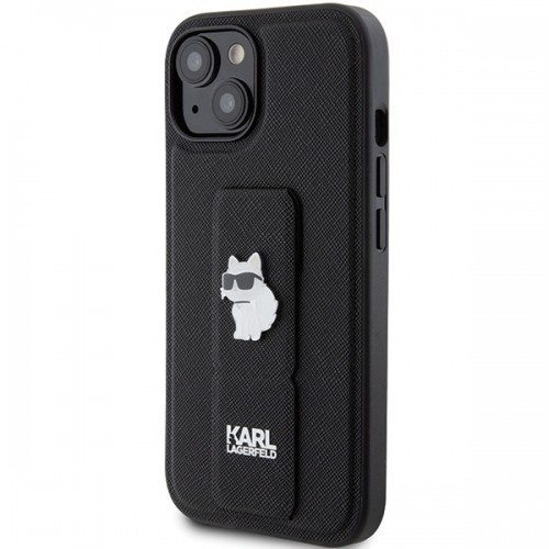 Karl Lagerfeld KLHCP15SGSACHPK iPhone 15 6.1" czarny|black hardcase Gripstand Saffiano Choupette Pins image 2