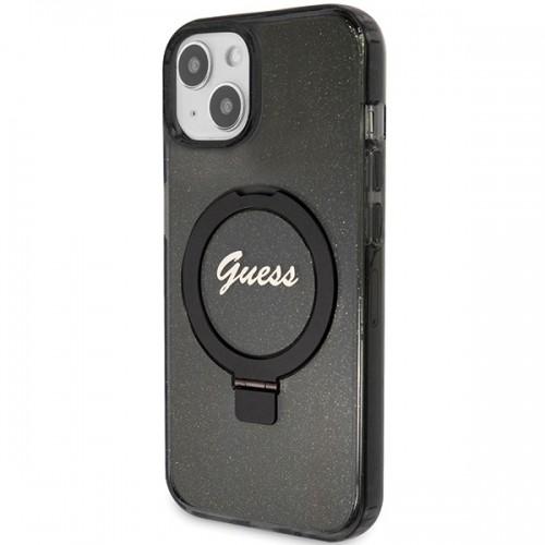 Guess GUHMP15MHRSGSK iPhone 15 Plus 6.7" czarny|black hardcase Ring Stand Script Glitter MagSafe image 2