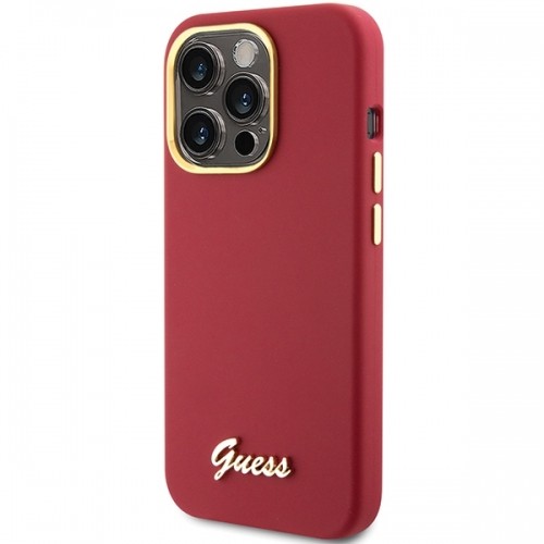 Guess GUHCP15XSMBSLM iPhone 15 Pro Max 6.7" magenta hardcase Silicone Script Metal Logo & Frame image 2