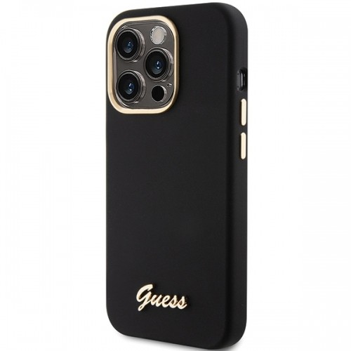 Guess GUHCP15LSMBSLK iPhone 15 Pro 6.1" czarny|black hardcase Silicone Script Metal Logo & Frame image 2