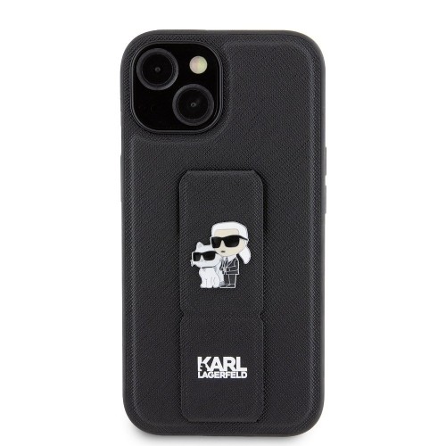 Karl Lagerfeld Saffiano Grip Stand Metal Logo Case for iPhone 15 Black image 2
