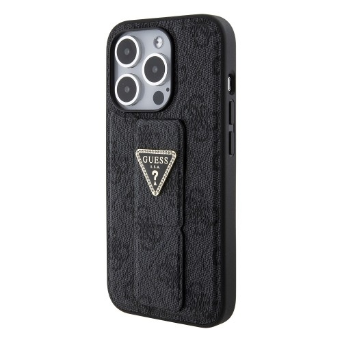 Guess PU Grip Stand 4G Strass Triangle Metal Logo Case for iPhone 15 Pro Max Black image 2