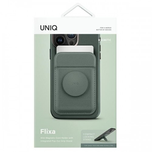 UNIQ Flixa magnetyczny portfel na karty z podpórką zielony|lichen green MagSafe image 2