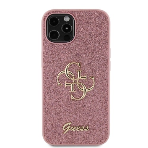 Guess PU Fixed Glitter 4G Metal Logo Case for iPhone 12|12 Pro Pink image 2