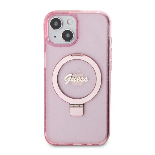 Guess IML Ring Stand Glitter MagSafe Case for iPhone 15 Pink image 2