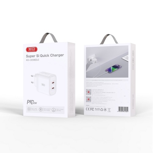 XO wall charger CE08 PD 50W 2x USB-C white image 2