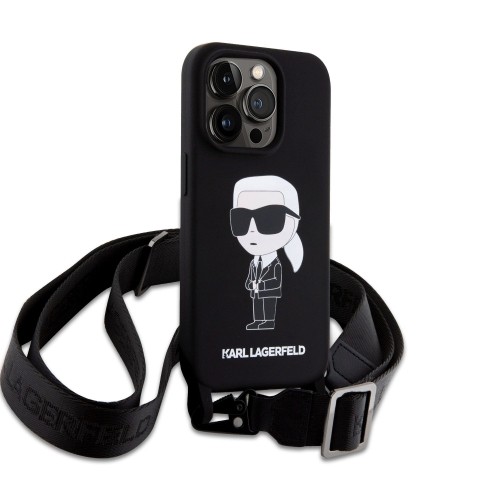 Karl Lagerfeld Liquid Silicone Crossbody Ikonik Case for iPhone 15 Pro Black image 2