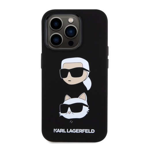 Karl Lagerfeld Liquid Silicone Karl and Choupette Heads Case for iPhone 15 Pro Black image 2