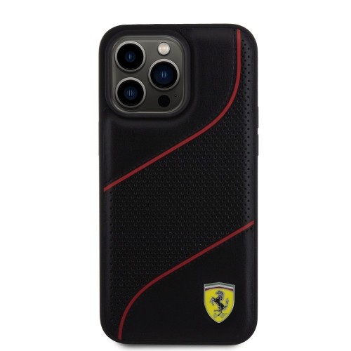 Ferrari PU Leather Perforated Slanted Line Case for iPhone 15 Pro Max Black image 2