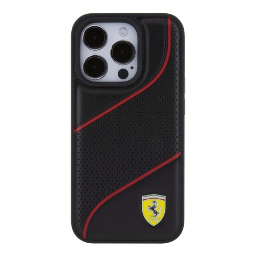 Ferrari PU Leather Perforated Slanted Line Case for iPhone 15 Pro Black image 2