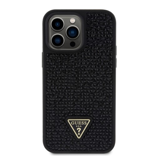 Guess Rhinestones Triangle Metal Logo Case for iPhone 15 Pro Max Black image 2