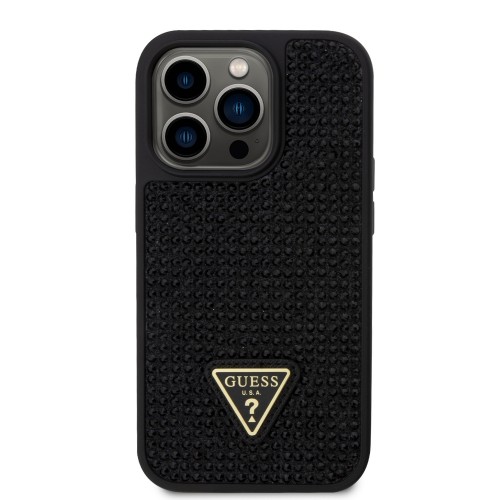 Guess Rhinestones Triangle Metal Logo Case for iPhone 15 Pro Black image 2